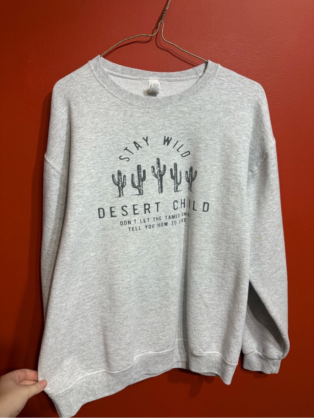 Jerzees Light Gray 'Stay Wild Desert Child' Crewneck Sweatshirt